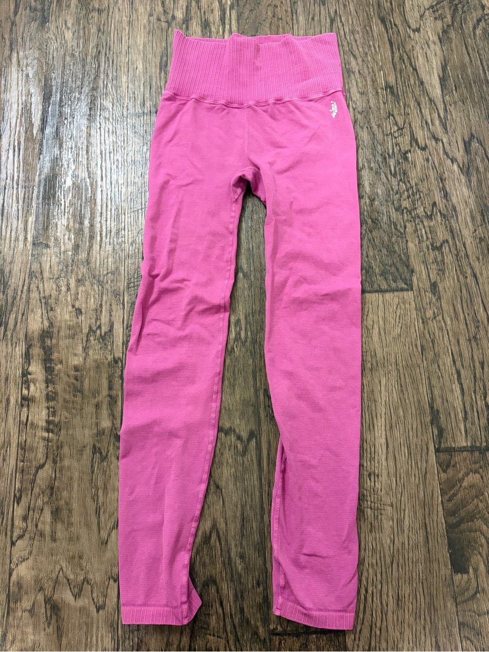 Free People Bright Pink Ribbed-Waist Leggings